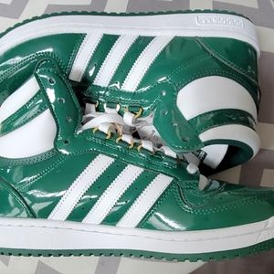 Adidas ‘Top Ten’ Patent Leather Green FZ6192 Retro High Top Shoes Size 9 - DS